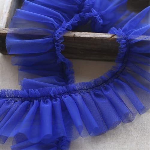 Spitzenbesatz, 10 cm breiter Tüll-Rüschennetz, 3D-Plissee-Stoff, Spitzenstickerei, Fransenband, Rüschenbesatz, Kleiderkragen-Applikation, DIY-Nähdekor(Dark Blue) von AthuAh