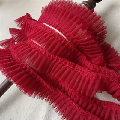 Spitzenbesatz, 10 m, doppellagig, Netz, plissiertes Spitzenband, gefaltete Rüschenbesatz, Stoffapplikationen, Kleider, DIY, Nähbesätze, Zubehör, 5 cm breit(Wine Red) von AthuAh