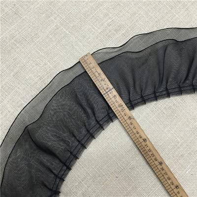 Spitzenbesatz, 14 cm, 1 Yard, doppellagig, plissierter Organza-Stoff, Rüschenbesatz, 3D-Spitzenfransenband, Hochzeitskleidkragen, DIY-Nähzubehör(Black double layers) von AthuAh