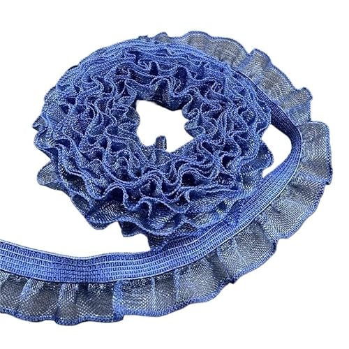 Spitzenbesatz, 16 mm elastisches Organza-Spitzenband, umklappbares Rüschen-Gummiband for Nähen von Spitzenbesatz, Taillenband, Kleidungszubehör(Grey blue) von AthuAh