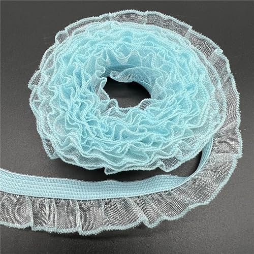 Spitzenbesatz, 16 mm elastisches Organza-Spitzenband, umklappbares Rüschen-Gummiband for Nähen von Spitzenbesatz, Taillenband, Kleidungszubehör(Light blue) von AthuAh