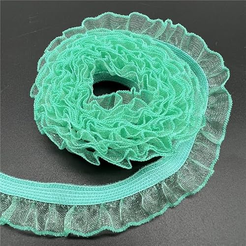 Spitzenbesatz, 16 mm elastisches Organza-Spitzenband, umklappbares Rüschen-Gummiband for Nähen von Spitzenbesatz, Taillenband, Kleidungszubehör(Light green) von AthuAh