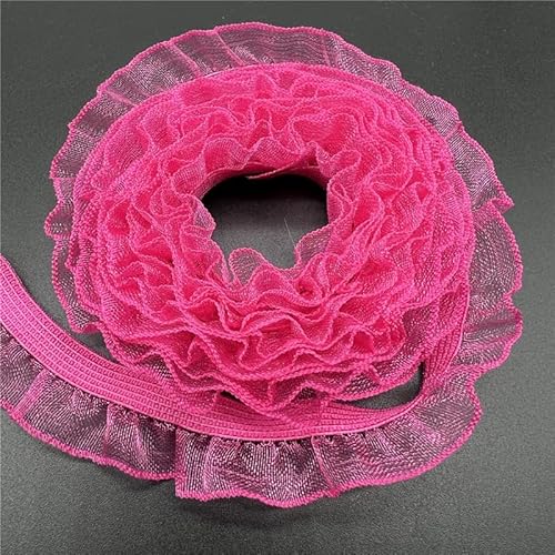 Spitzenbesatz, 16 mm elastisches Organza-Spitzenband, umklappbares Rüschen-Gummiband for Nähen von Spitzenbesatz, Taillenband, Kleidungszubehör(Rose Red) von AthuAh