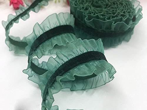 Spitzenbesatz, 2 Yards, 2,5 cm, Organza-Rüschen, elastischer Spitzenbesatz, Samtband, Stretchband for Kleidungsstücke, handgefertigtes Nähen, Patchwork(Green) von AthuAh