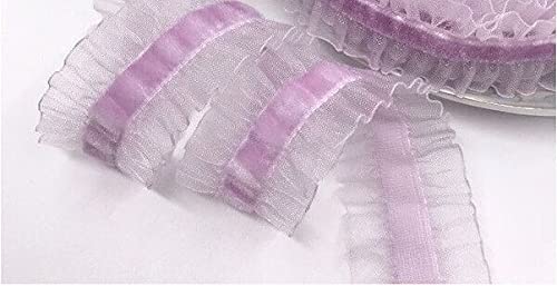 Spitzenbesatz, 2 Yards, 2,5 cm, Organza-Rüschen, elastischer Spitzenbesatz, Samtband, Stretchband for Kleidungsstücke, handgefertigtes Nähen, Patchwork(Lightpurple) von AthuAh