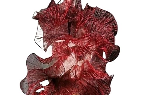 Spitzenbesatz, 3,7 m, große Wellen-Spitzenbesatz, 3D-Plissee-Rüschen-Organza, transparent, for Selbernähen, Hochzeitskleid, Stoffzubehör(Wine red) von AthuAh