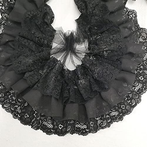 Spitzenbesatz, 3-lagig, plissierter Chiffon-Spitzenbesatz mit Rüschen, Stickband, DIY-Vorhänge, Kleidungsstücke, Nähen, Patchwork, dekorative Accessoires(Black) von AthuAh