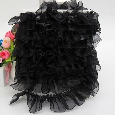 Spitzenbesatz, 4 cm, 1 Yard, plissiertes Tüll-Spitzenband, Rüschenbesatz, Kragenapplikation, DIY-Bastelarbeit, Kleider-, Kleidungs-, Rock-Nähstoff (Größe: 1 Yard)(Black) von AthuAh