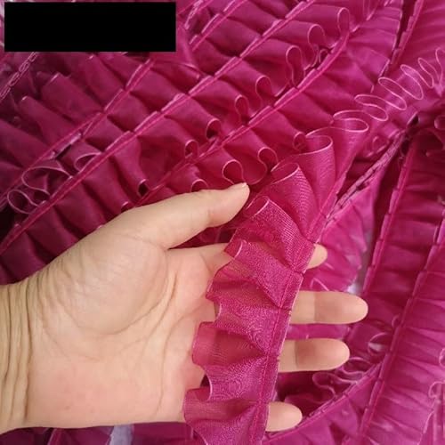 Spitzenbesatz, 4 cm, 1 Yard, plissiertes Tüll-Spitzenband, Rüschenbesatz, Kragenapplikation, DIY-Bastelarbeit, Kleider-, Kleidungs-, Rock-Nähstoff (Größe: 1 Yard)(Pink) von AthuAh