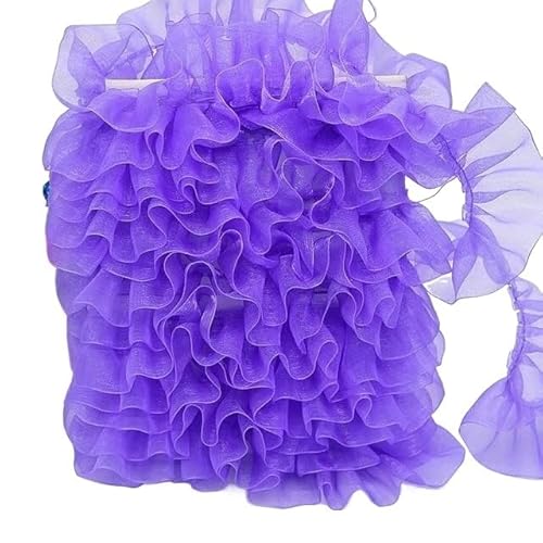 Spitzenbesatz, 4 cm, 1 Yard, plissiertes Tüll-Spitzenband, Rüschenbesatz, Kragenapplikation, DIY-Bastelarbeit, Kleider-, Kleidungs-, Rock-Nähstoff (Größe: 1 Yard)(Purple) von AthuAh