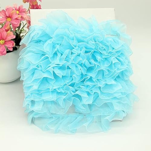 Spitzenbesatz, 4 cm, 1 Yard, plissiertes Tüll-Spitzenband, Rüschenbesatz, Kragenapplikation, DIY-Bastelarbeit, Kleider-, Kleidungs-, Rock-Nähstoff (Größe: 1 Yard)(Sky blue) von AthuAh