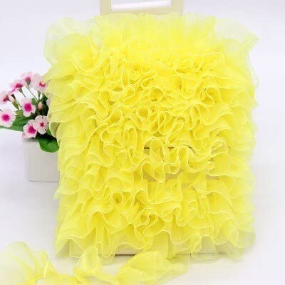 Spitzenbesatz, 4 cm, 1 Yard, plissiertes Tüll-Spitzenband, Rüschenbesatz, Kragenapplikation, DIY-Bastelarbeit, Kleider-, Kleidungs-, Rock-Nähstoff (Größe: 1 Yard)(Yellow) von AthuAh