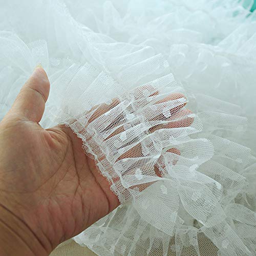 Spitzenbesatz, 5 cm breiter Tüllnetz-Plisseestoff, bestickte Punkte, Spitzenkragenband, Rüschenbesatz, Puppenkleid, Bekleidung, DIY-Nähdekor, 1 Yard(White) von AthuAh