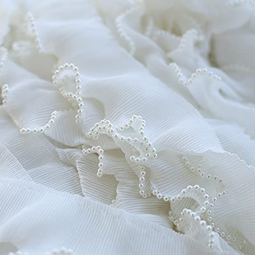 Spitzenbesatz, 6 cm breit, Stickerei, weiße Blumenperlen, Tüll-Spitzenstoff, Besatzband, DIY-Nähen, Rüschen-Applikation, Kragen, Kleid-Dekor, 1 Yard(White) von AthuAh