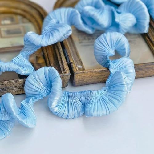 Spitzenbesatz, Doppellagiger Kristallglitzer-Satin, 3D-Plissee-Spitzenstoff, Rüschenband mit Fransen, Handarbeit, Rüschenbesatz, Puppenkleid-Nähen (Größe: Breite 3 cm), 1 Yard(Light Blue) von AthuAh