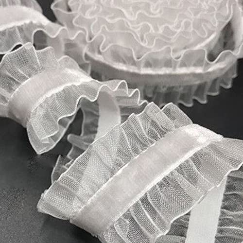 Spitzenbesatz, Elastischer Organza-Spitzenbesatz mit Rüschen, Samtband, Spitze for Kleidungsstücke, handgefertigtes Nähen, Patchwork-Zubehör (5,5 m)(Gray) von AthuAh