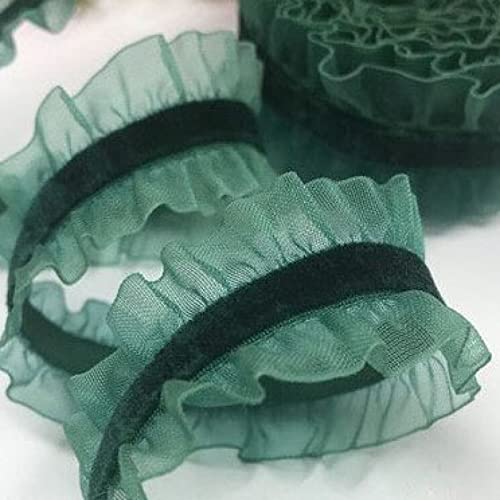 Spitzenbesatz, Elastischer Organza-Spitzenbesatz mit Rüschen, Samtband, Spitze for Kleidungsstücke, handgefertigtes Nähen, Patchwork-Zubehör (5,5 m)(Green) von AthuAh