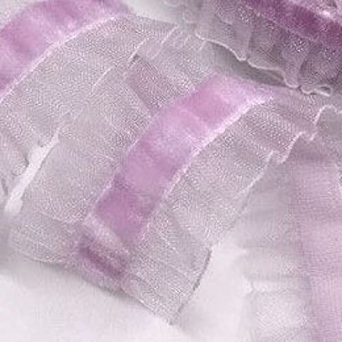 Spitzenbesatz, Elastischer Organza-Spitzenbesatz mit Rüschen, Samtband, Spitze for Kleidungsstücke, handgefertigtes Nähen, Patchwork-Zubehör (5,5 m)(Light purple) von AthuAh