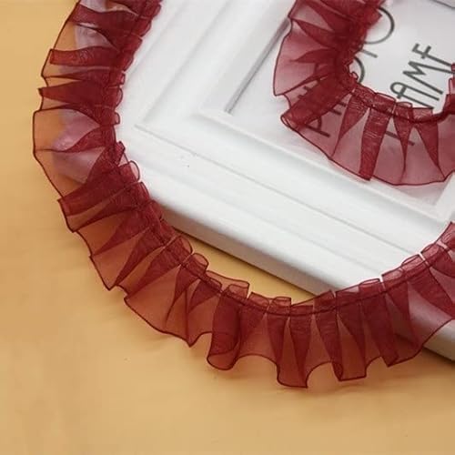 Spitzenbesatz, Farbiges transparentes Glasgarn, plissierte Rüschenspitze, DIY-Spielzeug, Haustierkleidung, flauschiger Kuchenrock, Kleid, Nähmaterial (Größe: 1 Yard, 7,5 cm breit)(Wine Red) von AthuAh