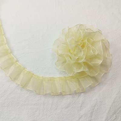 Spitzenbesatz, Farbiges transparentes Glasgarn, plissierte Rüschenspitze, DIY-Spielzeug, Haustierkleidung, flauschiger Kuchenrock, Kleid, Nähmaterial (Größe: 1 Yard, 7,5 cm breit)(Yellow) von AthuAh