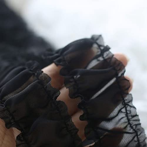 Spitzenbesatz, Weiß-schwarze Rüschen, plissiert, gefaltet, weiche Spitzenbesätze, Band, Chiffon-Kragenstoff, Nähapplikation, DIY-Kleidermaterial(Black) von AthuAh