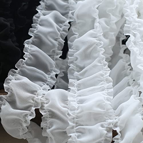 Spitzenbesatz, Weiß-schwarze Rüschen, plissiert, gefaltet, weiche Spitzenbesätze, Band, Chiffon-Kragenstoff, Nähapplikation, DIY-Kleidermaterial(White) von AthuAh