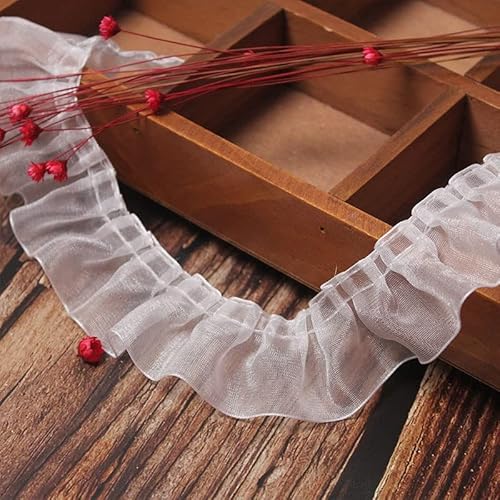 Spitzenbesatz, Weiß-schwarzer Organza-3D-Plissee-Spitzenstoff, Handarbeits-Rüschenbesatz, Rüschenfransenband, Kleider-Nähmaterial (Größe: 2,5 cm breit)(White) von AthuAh