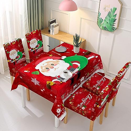 Atkits Wasserdichte Tischdecke für rechteckige Tische, quadratische Weihnachts-Tischdecke, Weihnachtsmann-Tischdecke, öldicht und wasserdicht, Weihnachtsstuhlbezüge für Esszimmer, A, M von Atkits