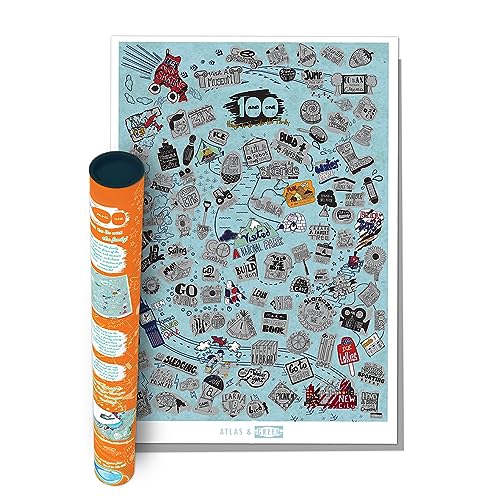 100 Things to do with the Family Rubbelposter | Wandkunst-Poster | Küchenwanddekor | Rubbelkunst | Familien-Eimerliste Rubbelposter + Premium-Geschenkbox | Abenteueraktivitäten für die Familie von Atlas & Green