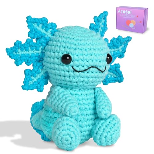 Atofoi Häkelset für Anfänger – Anfänger-Häkelset für Erwachsene und Kinder mit Schritt-für-Schritt-Video-Tutorials – Anfängerfreundliches Garn – einfaches DIY-Amigurumi-Tier-Strickzubehör – Blaues von Atofoi