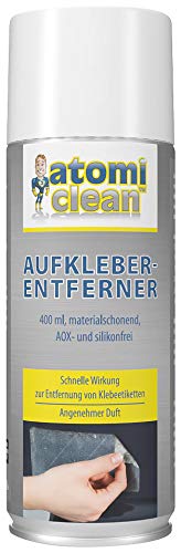 AtomiClean Etiketten Entferner: Aufkleber-Entferner, materialschonend, AOX- und silikonfrei, 400 ml (Kleberentferner, Klebstoffentferner, Sprühen Öl) von AtomiClean