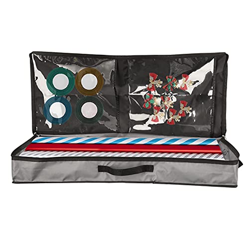 Atroy Weihnachtsgeschenkpapier-Aufbewahrungsbox, 76 x 10 x 33 cm, passend für 76,2 cm Geschenkpapier, Schleifen-Organizer, strapazierfähiges 600D-Nylon-Material (grau) von Atroy