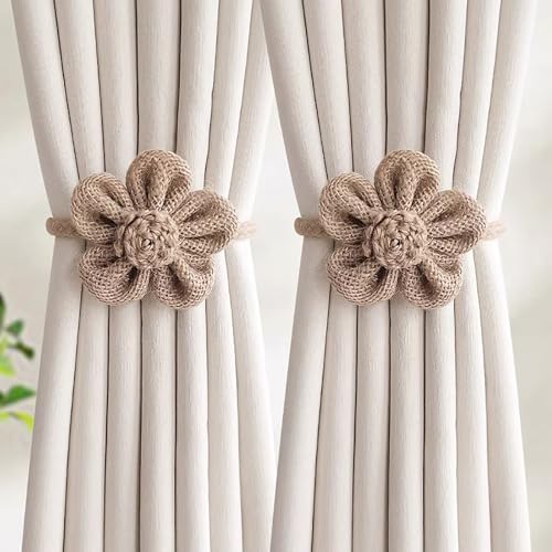 Vorhang-Raffhalter mit Blumenmuster, 2 Stück, Vorhang-Raffhalter, Schnallen, Halter, Haken, Clip für Zuhause, Outdoor, Schlafzimmer, Büro, dekorativer Vorhang (2 Pack-Khak) von Atsabdas