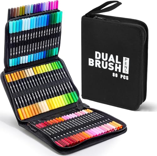 80 Dual-Pinsel-Marker-Stifte, Kunstmarker-Set mit feiner und Pinselspitze, Künstler-Malmarker-Set mit Premium-Etui für Erwachsene, Malbücher, Notizplaner, Beschriftung, Kalligraphie, Zeichnen, Kunst von Atscrfs