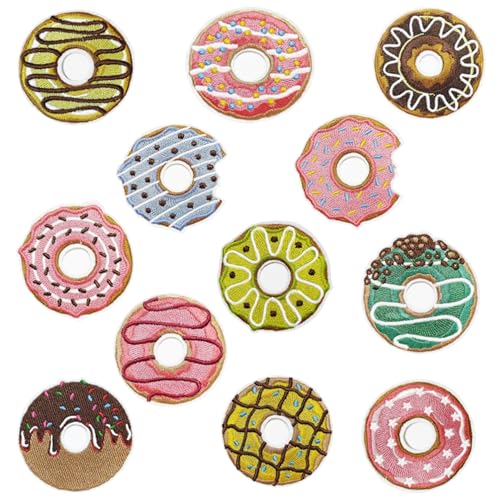 Attuslla 12 Stück Krapfen Flicken Patches, Süßer Candy Doughnut Patches zum Aufbügeln Flicken zum Aufbügeln Patches für Kleidung, Hüte, Jeans, Röcke, T-Shirts, Rucksäcke von Attuslla