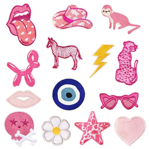 Attuslla 14 Stück Patches zum Aufbügeln, Rosa Tiere Patch Sticker Flicken Patches Applikation für Dekoration DIY T-Shirt Hut Mantel Kleid Aufkleber von Attuslla