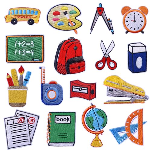 Attuslla 16 Stück Patches zum Aufbügeln aus Thema Schulsachen, Flicken zum Aufbügeln aus Schreibwaren, Aufnäher für Kleidung, Hut, Jeans, DIY Zubehör Attuslla 16 Stück Patches zum Aufbügeln aus Thema Schulsachen, Flicken zum Aufbügeln aus Schreibwaren, Aufnäher für Kleidung, Hut, Jeans, DIY Zubehör von Attuslla