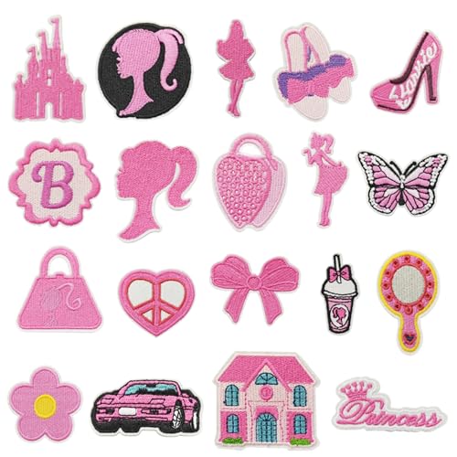 Attuslla 19 Stück Applikationen Patches zum Aufbügeln, Rosa Patch Sticker für Kleidung Blumen Aufnäher Applikation Flicken zum Aufbügeln Kinder Patches für DIY T-Shirt Jeans von Attuslla