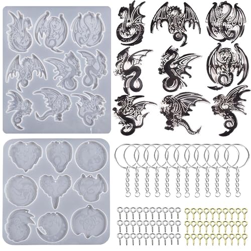 Attuslla 2 Stück Drachen Schlüsselanhänger Silikonform Tiere Anhänger Schmuck Epoxidharz Dragon Resin Keychain Mold für DIY Schlüsselanhänger Halsketten Schmuck Bastelarbeiten von Attuslla