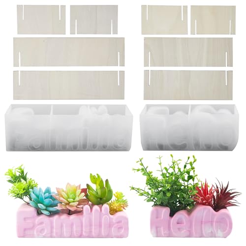 Attuslla 2 Stück Resin Silikonformn, Blumentopf Resin Form Famillia Hello Epoxidharz Formen Gießform für Sukkulenten Blumentopf Silikon Form von Attuslla