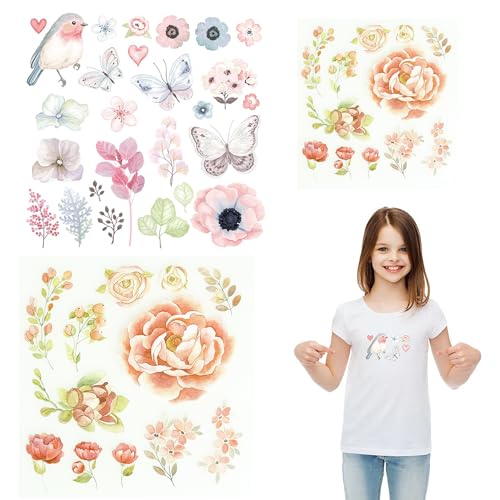 Attuslla Blumen Patches zum Aufbügeln Blumen Transferpapier zum Aufbügeln Aufnäher Patches Bügeln Thermotransfer Bügelbilder Blume für Kleidung, Jeans, T-Shirt, Taschen DIY Applikation von Attuslla