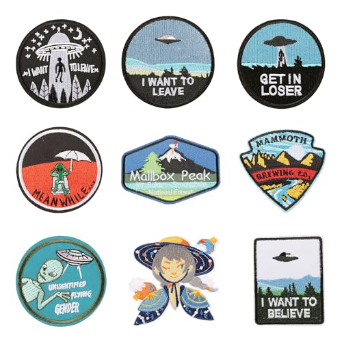 Attuslla UFO Flicken zum Aufbügeln, 9 Stück Außerirdische Patch Aufnäher Thema Camping Applikation Kinder Patches für für DIY T-Shirt Jeans Kleidung Taschen von Attuslla