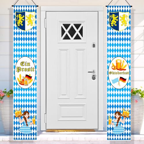 Atuoxing 2 Stück Oktoberfest Deko Banner, Bierfest Dekoration Set, Bayern Oktoberfestdeko, Oktoberfest Willkommen Banner für Outdoor Innen party Bierzelten Dekoration (180 * 30cm) (A) von Atuoxing