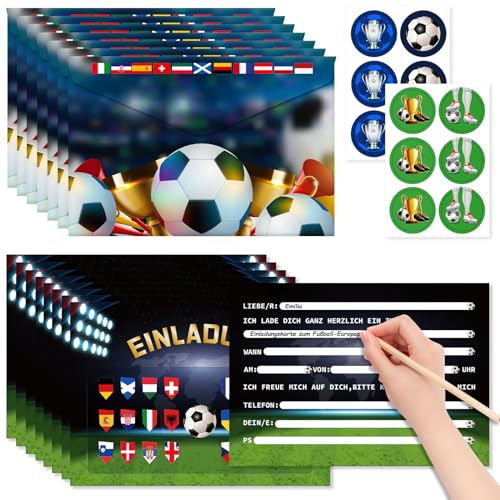 Atuoxing 12pcs Einladungskarten Fussball, Fussball Karten 2024, Fussball Einladungskarten Kindergeburtstag, Geeignet für Geburtstage, Camping, Weihnachten, Valentinstag von Atuoxing