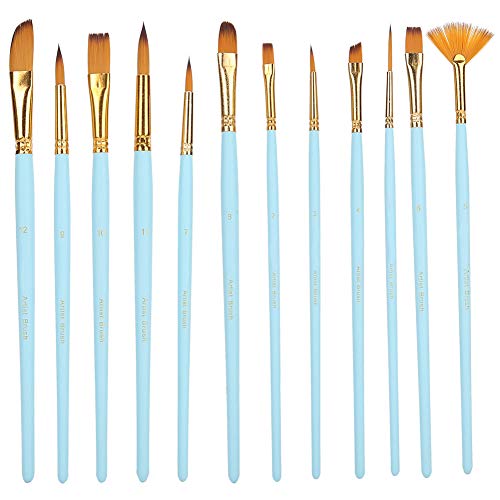 12 teiliges Nylon Pinsel Set, Künstler Pinsel Nylon Haarbürsten Aquarell Pinsel Malwerkzeug Aquarell Öl Malstift für alle Bastelzwecke[Blau] Pinsel-Sets von Atyhao