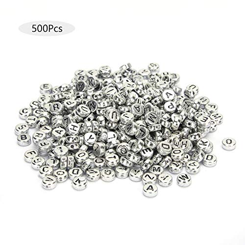 500PCs Acryl Perlen, englische Buchstaben Perlen Acryl Alphabet Perlen mit kleinem Loch Runde DIY handgefertigte Perlen Zubehör für Armbänder Halsketten machen[Silber]Schmuckperlen & Zubehör von Atyhao