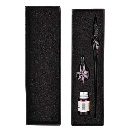 Atyhao Glas Dip Pen, Retro Kristall Elegante Blume Glas Dip Pen Signatur Ink Pen Füllfederhalter mit Ink Penholder(Rosa) von Atyhao