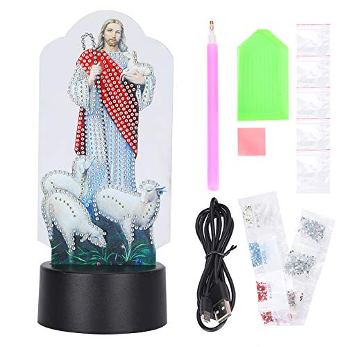 DIY Diamond Painting Lampe mit LED-Licht, 3D Jesus Full Drill Crystal Drawing Kit Nachttischlampe mit Werkzeugen und USB-Kabel für Home Christmas Decoration von Atyhao