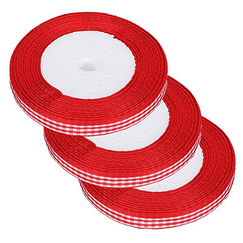 Karierte Bänder, 3 Rollen 1 cm Breite Rot Polyester Karierte Bänder für verpackung Hochzeitsfeier Festival Dekoration 25 Yard/RolleBänder von Atyhao