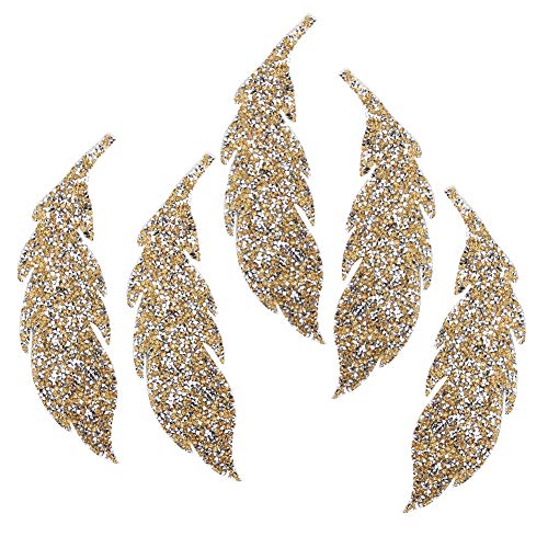 Strass Patches, 5Pcs Blätter Muster Strass Applique Aufbügeln Patches für DIY Kleidung Rucksäcke Jeans T-Shirt Caps[Gold]Applikationen von Atyhao